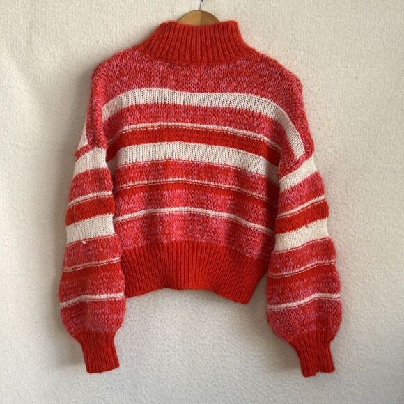 Vero Moda Kamma Variegated Stripe Mock Neck‎ Sweater Small Tangerine Tango Deta - Picture 3 of 8
